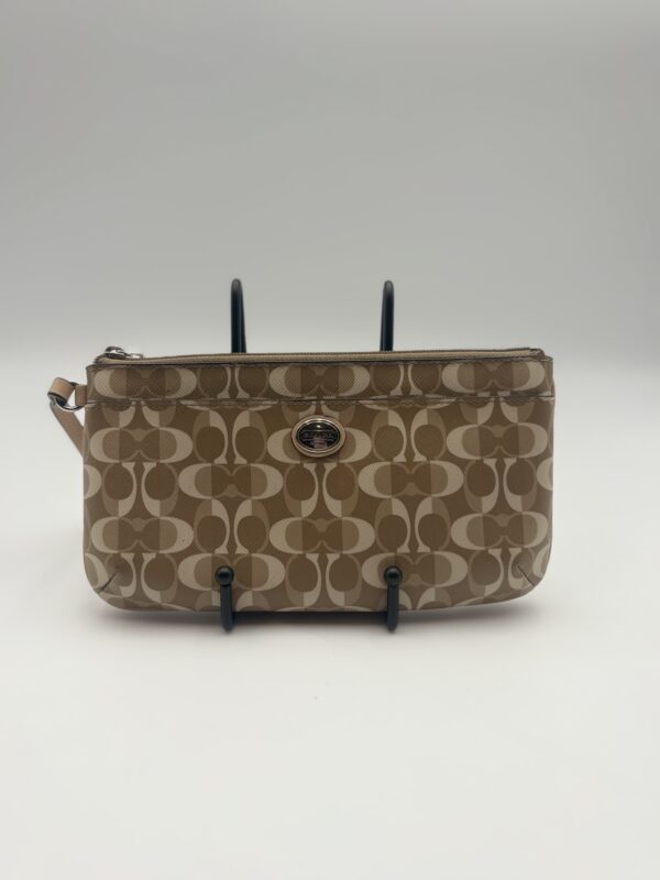 Coach Brown/Tan Logo Patterned wristlet