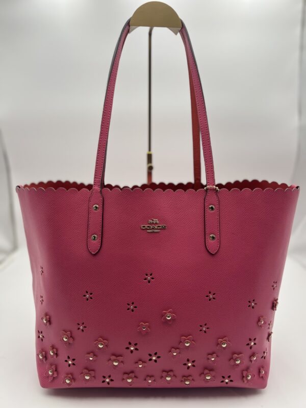 Coach Leather City Tote With Floral Accents