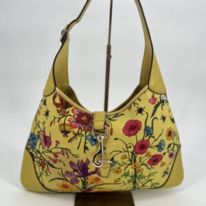 Gucci Yellow Jackie O Bouvier Botanical Floral Canvas Bag