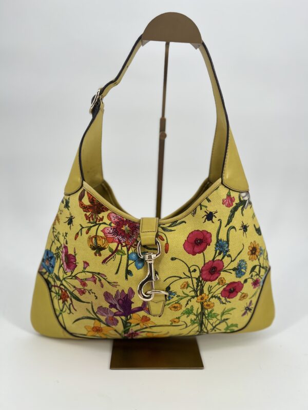 Gucci Yellow Jackie O Bouvier Botanical Floral Canvas Bag