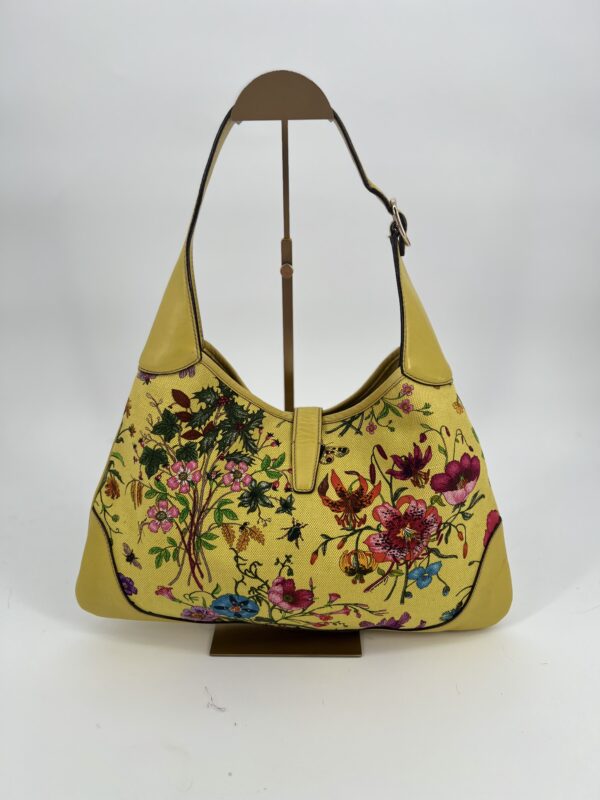 Gucci Yellow Jackie O Bouvier Botanical Floral Canvas Bag - Image 5